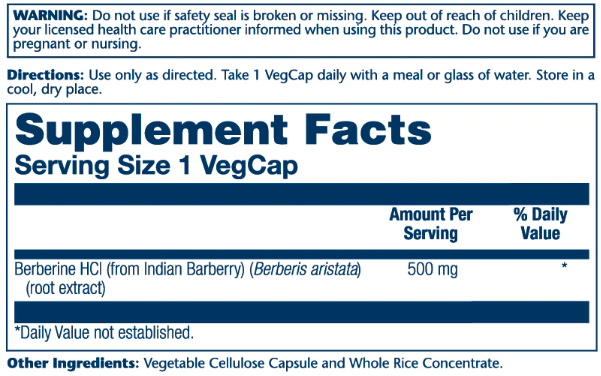 Berberine from Indian Barberry 500mg - 60 vcaps