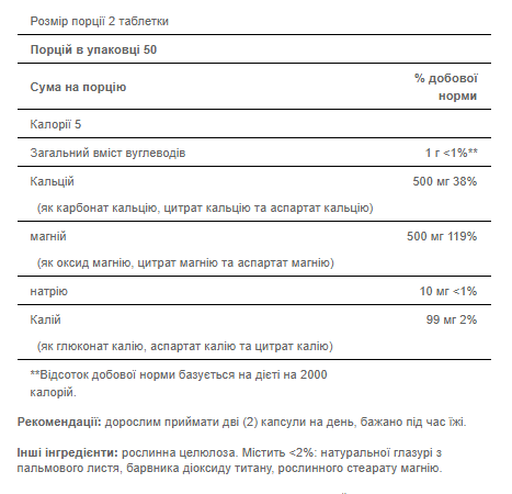 Calcium Magnesium and Potasium - 100 caps