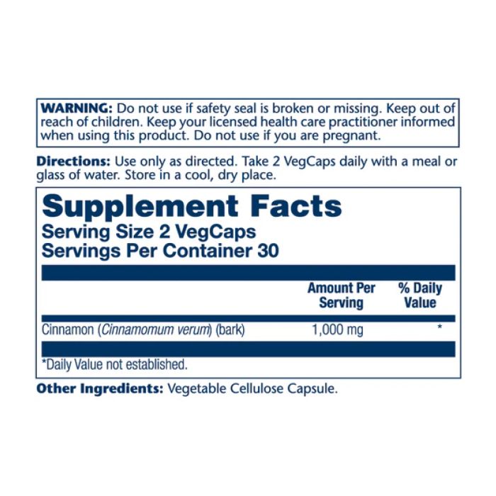 Cinnamon Bark 1000mg (2 serv. of 500mg) - 60 vcaps