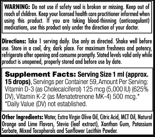 D3 K2 DropIns 125mcg - 2 oz Citrus