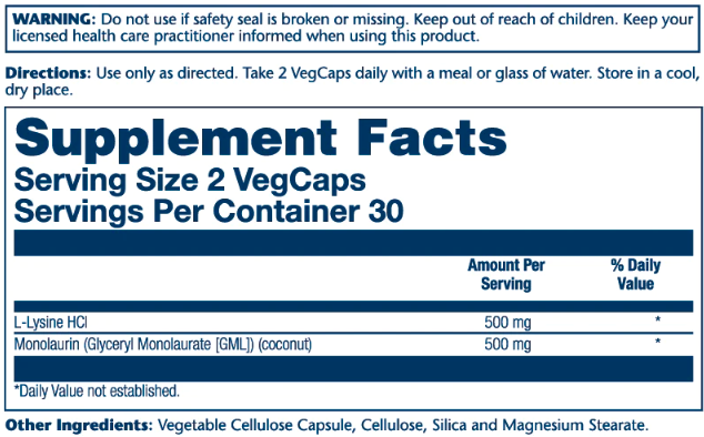 L-Lysine Monolaurin 1:1 - 60 vcaps