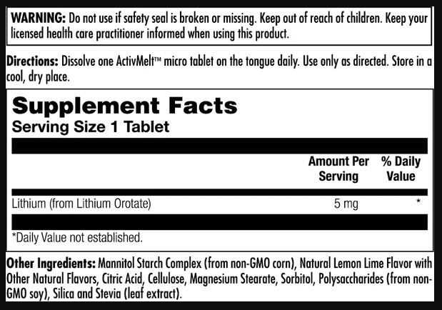 Lithium Orotate 5mg - 90 tabs Lemon Lime