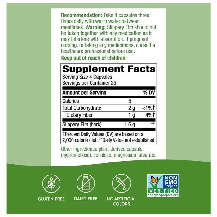 Slippery Elm Bark - 100 vcaps