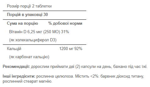 Calcium Carbonate 600 mg + Vitamin D 125 IU - 60 Caplets