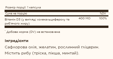 Vitamin D3 (Cholecalciferol) 10mcg (400 IU) - 250 Softgels