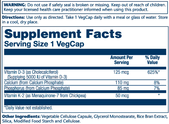 Vitamin D3 + K2 5000IU - 60 vcaps